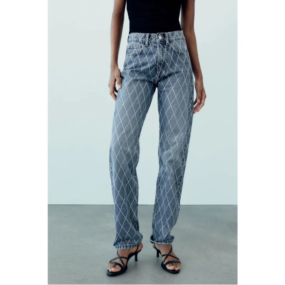 Zara hologram rhinestone criss cross women’s Jeans size 8 new years eve